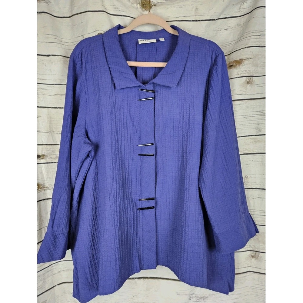 Habitat Blue Purple Top XL 3/4 Sleeves Rayon Lagenlook Crinkle Tunic